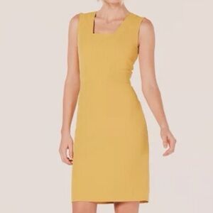 Kasper Mustard Yellow Square-Neck Midi Dress